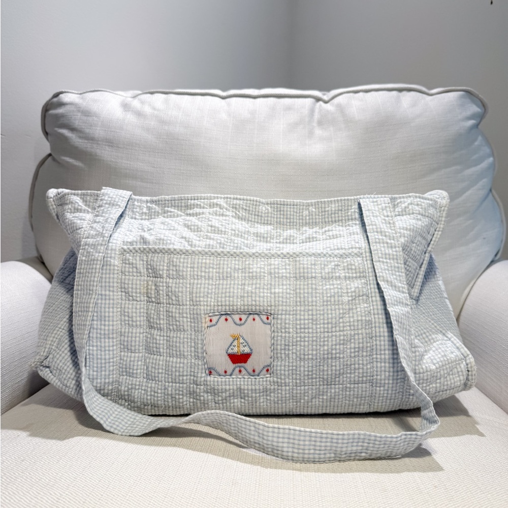 Little English Quilted Light Blue Duffle Bag with Sailboat Patch